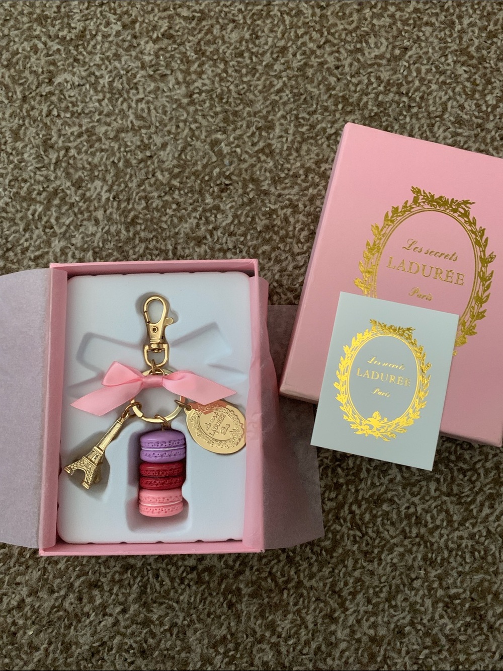 NEW! FASHION Jewelry Pink Macaron Keychain Bag Charm with Gold Accents
